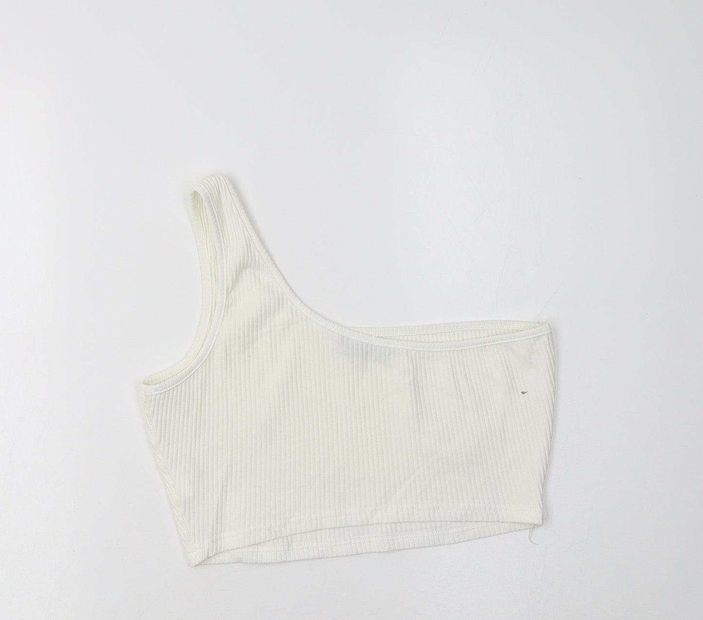 SheIn Womens White  Cotton Cropped Tank Size M One Shoulder