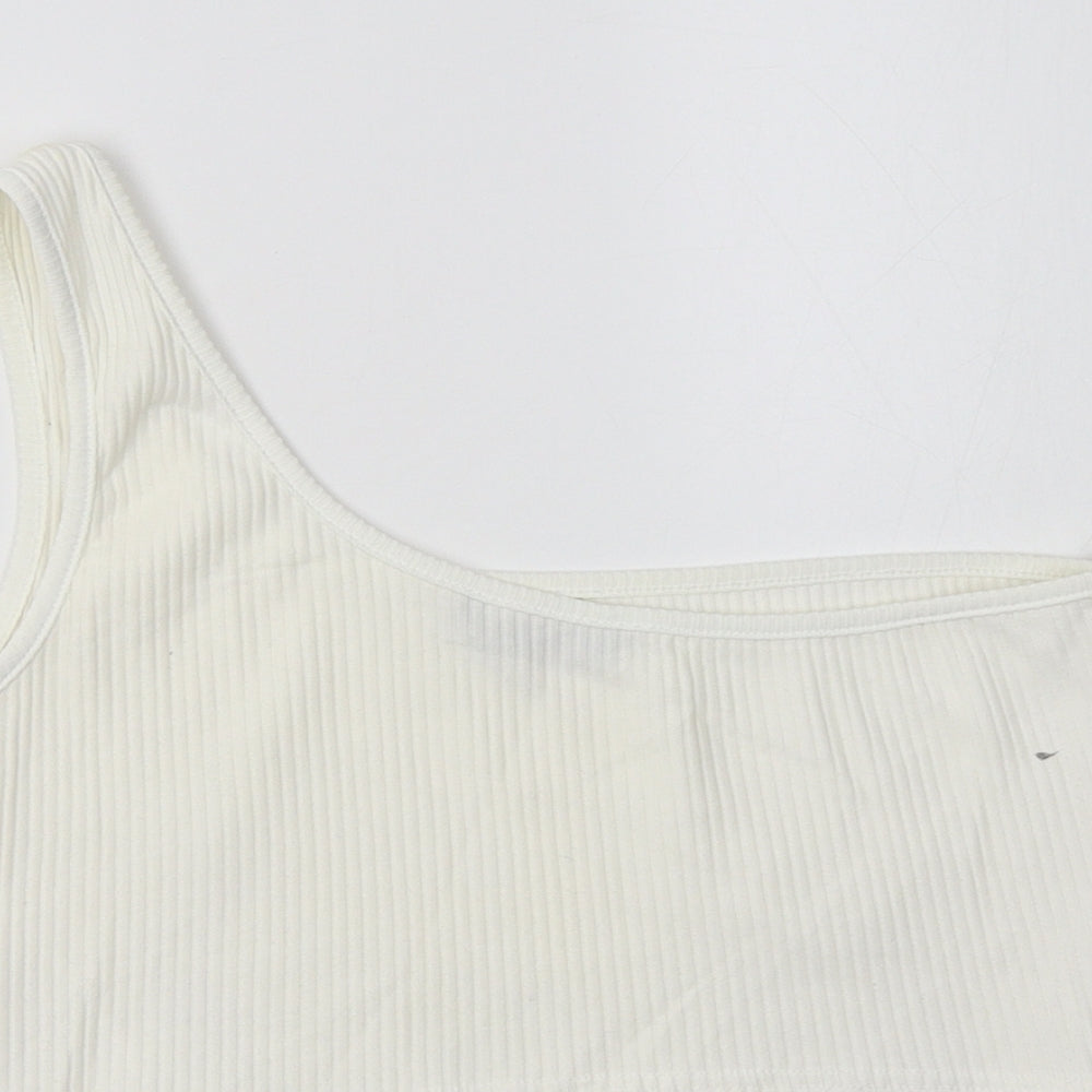 SheIn Womens White  Cotton Cropped Tank Size M One Shoulder