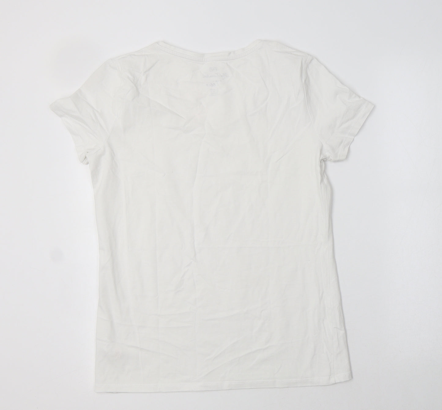 F&F Womens White  Cotton Basic T-Shirt Size 14 Scoop Neck