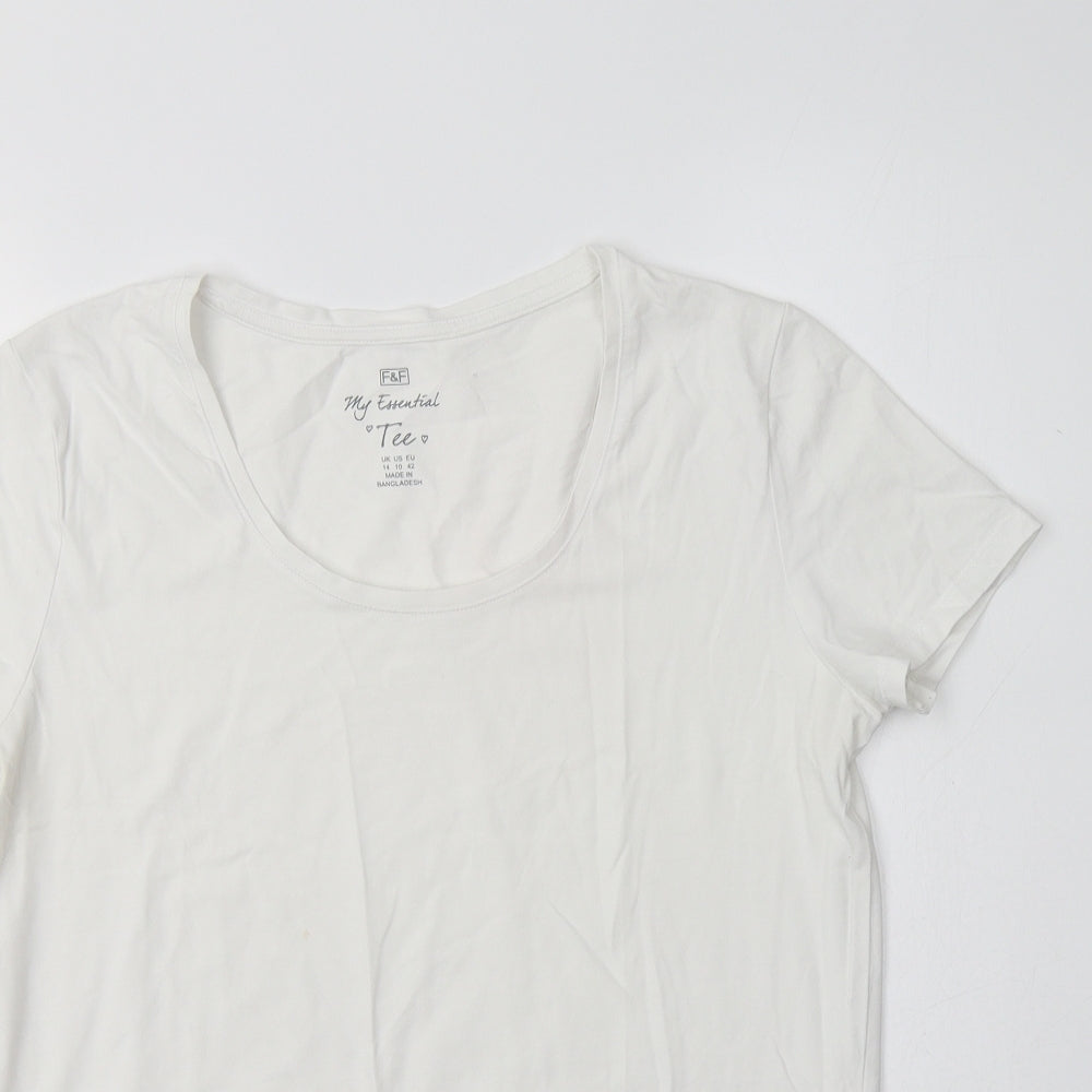 F&F Womens White  Cotton Basic T-Shirt Size 14 Scoop Neck