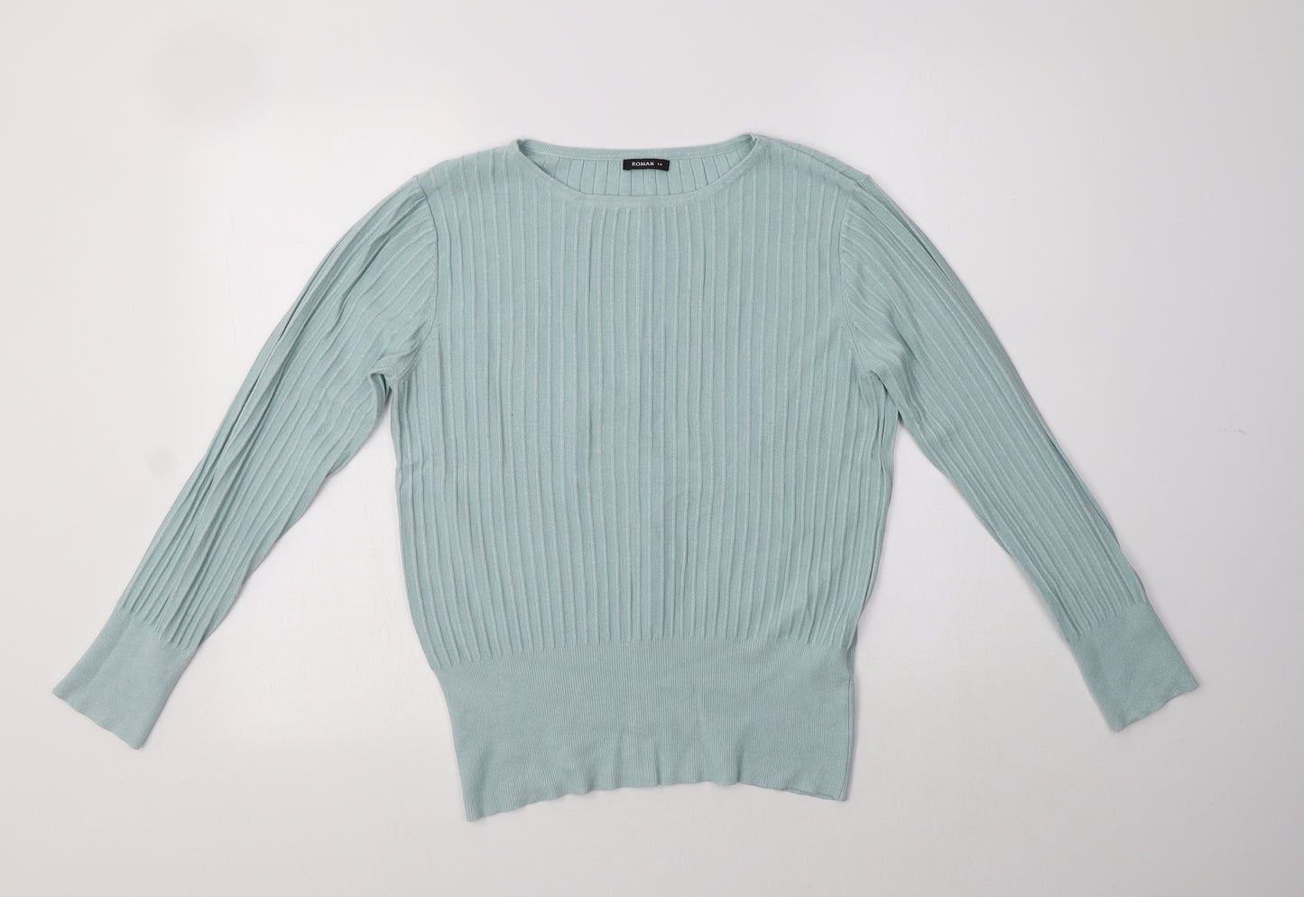 Roman Womens Green Crew Neck  Viscose Pullover Jumper Size 14