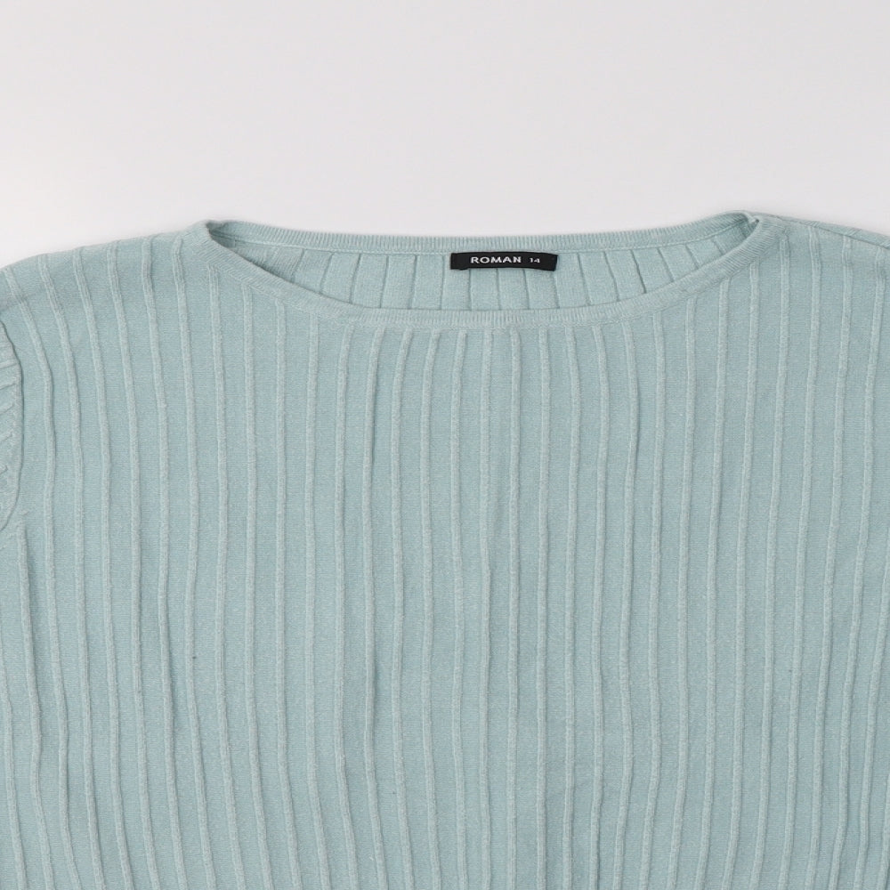 Roman Womens Green Crew Neck  Viscose Pullover Jumper Size 14