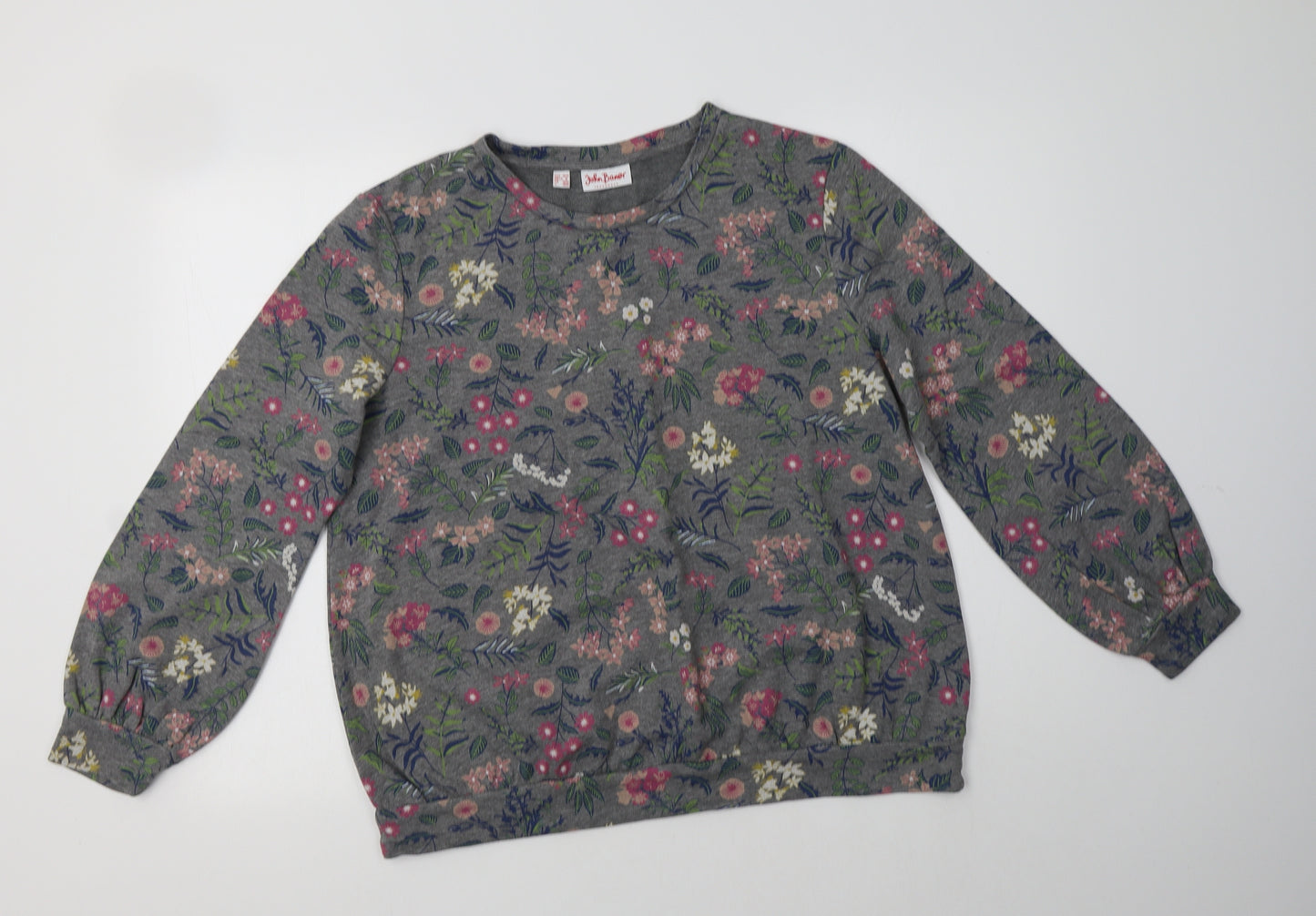John Baner Womens Grey Floral Cotton Pullover Sweatshirt Size M