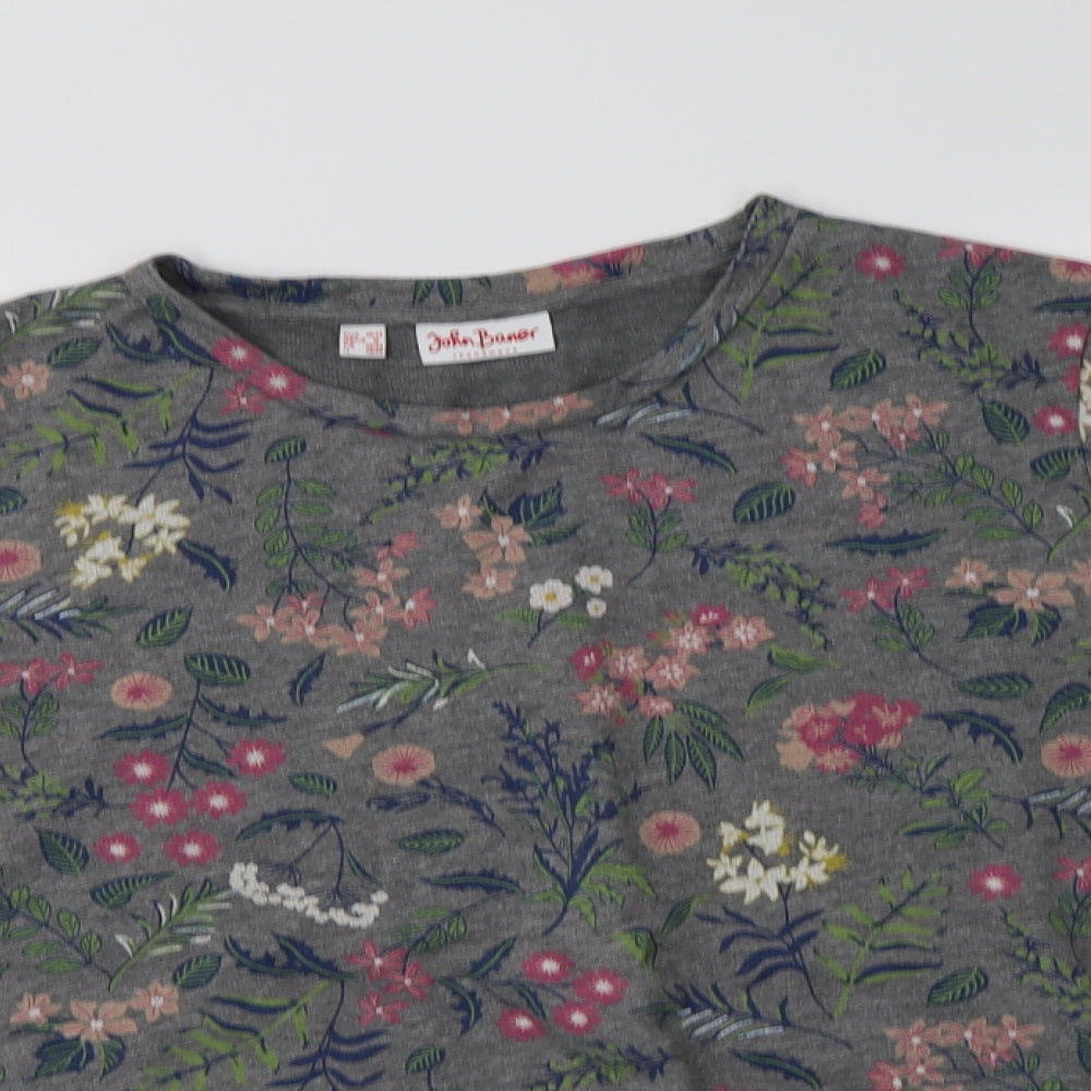 John Baner Womens Grey Floral Cotton Pullover Sweatshirt Size M