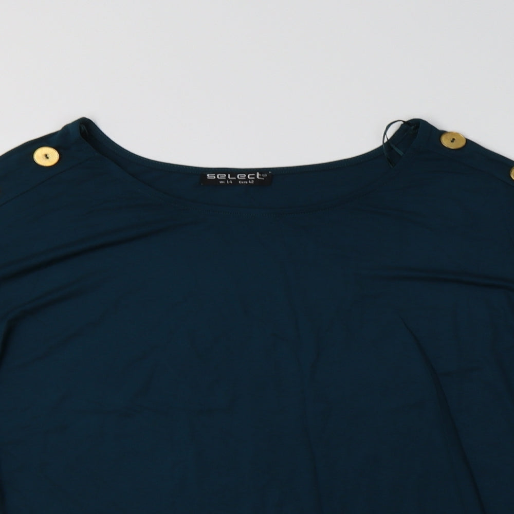 Select Womens Green  Viscose Tunic Blouse Size 14 Round Neck