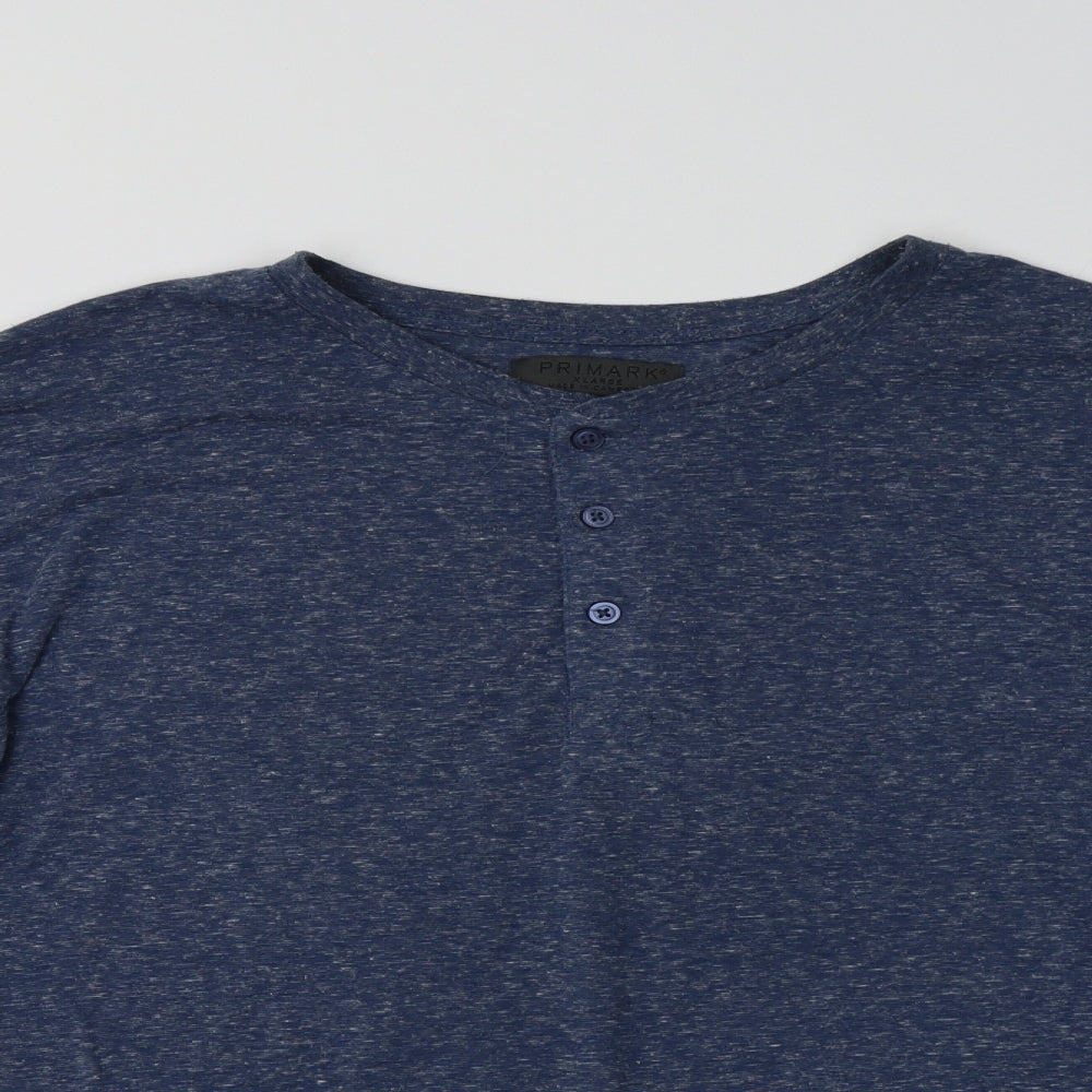 Primark Mens Blue  Polyester  T-Shirt Size XL Henley