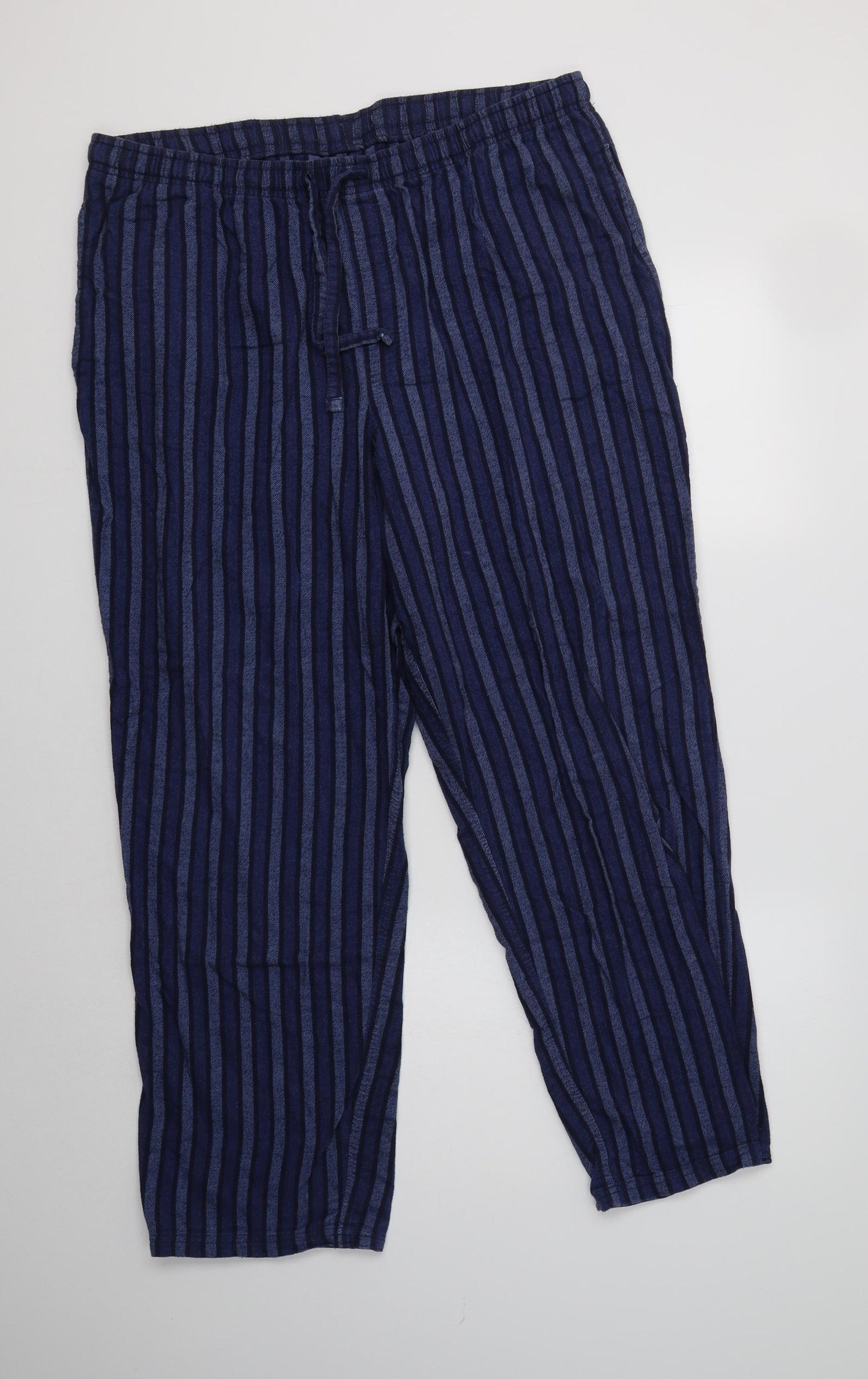 M&S Mens Blue Striped Cotton  Pyjama Pants Size XL