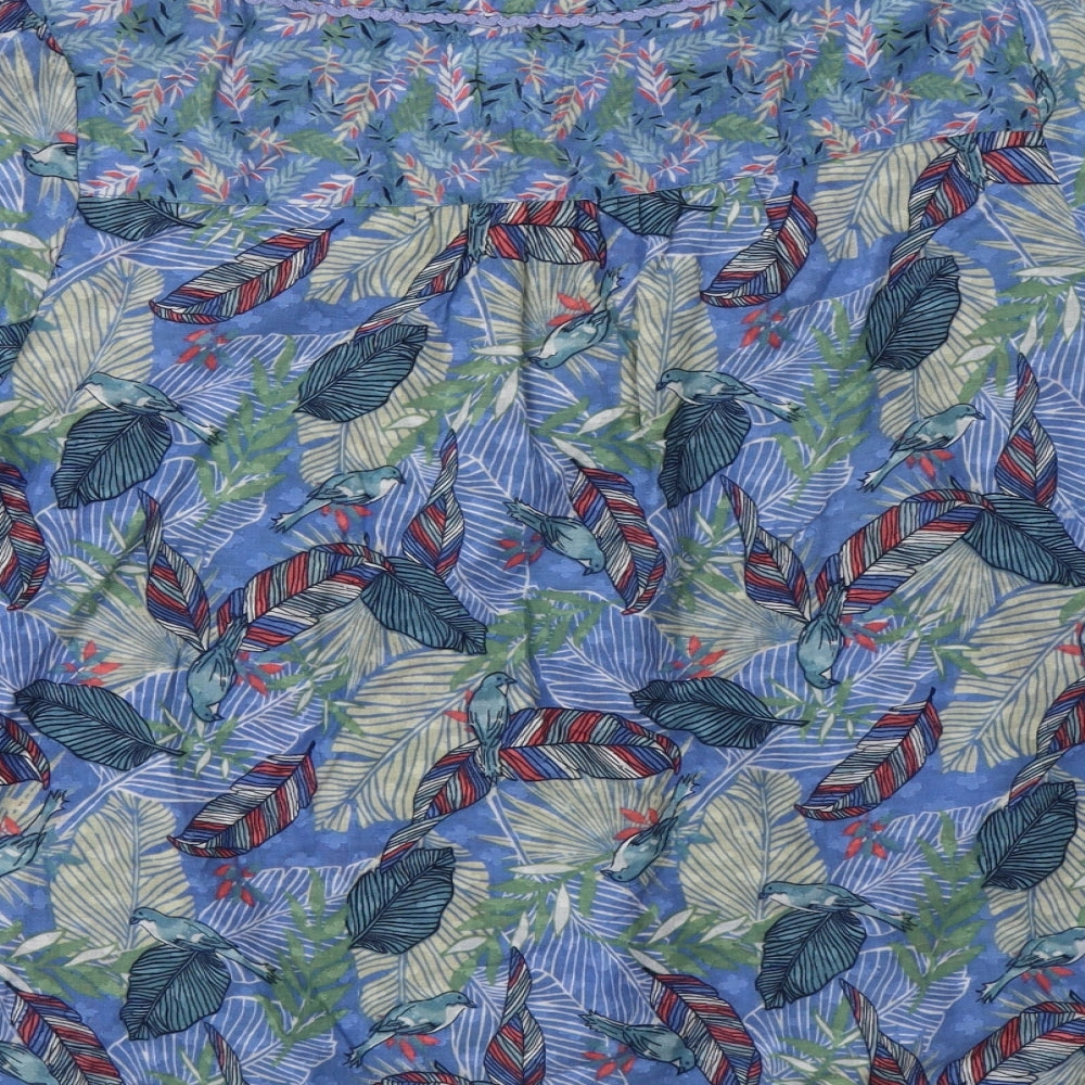 Country Rose Womens Blue Floral Cotton Basic Blouse Size 14 Round Neck