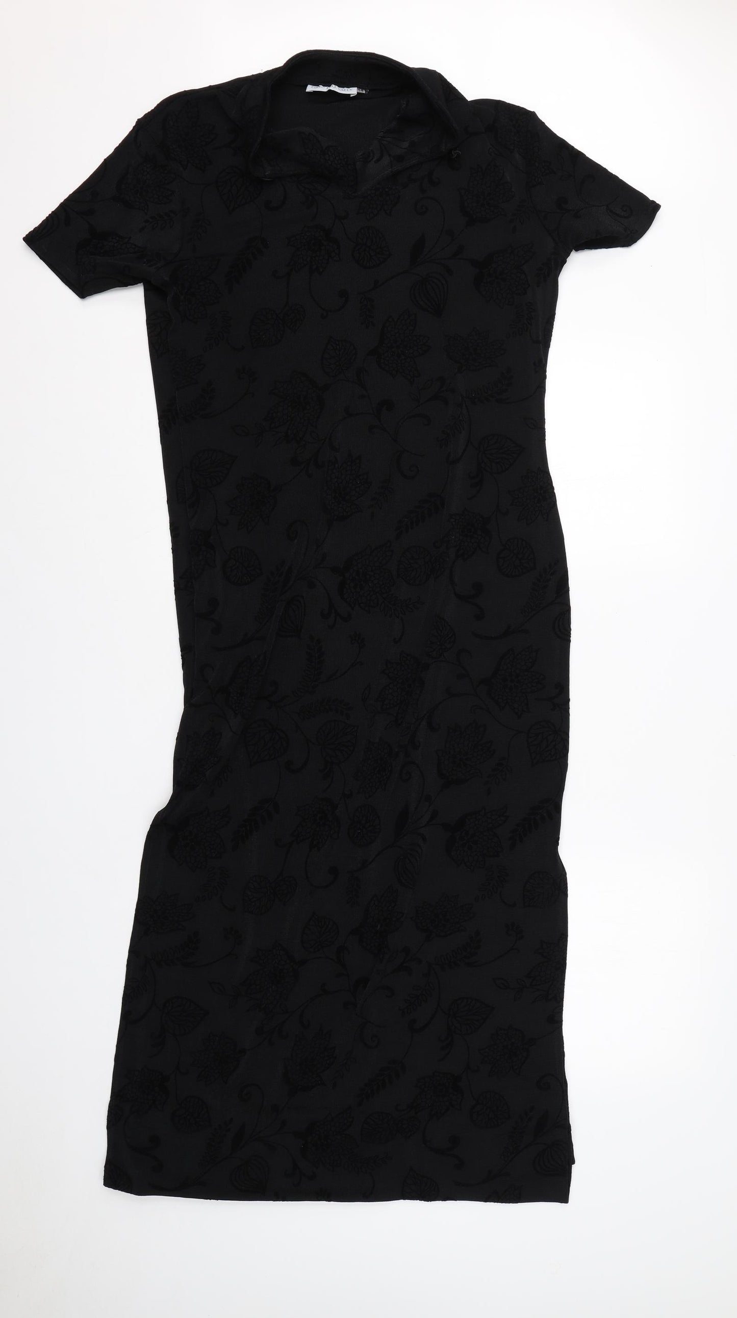 Long Tall Sally Womens Black Floral Polyester T-Shirt Dress  Size 10  Round Neck