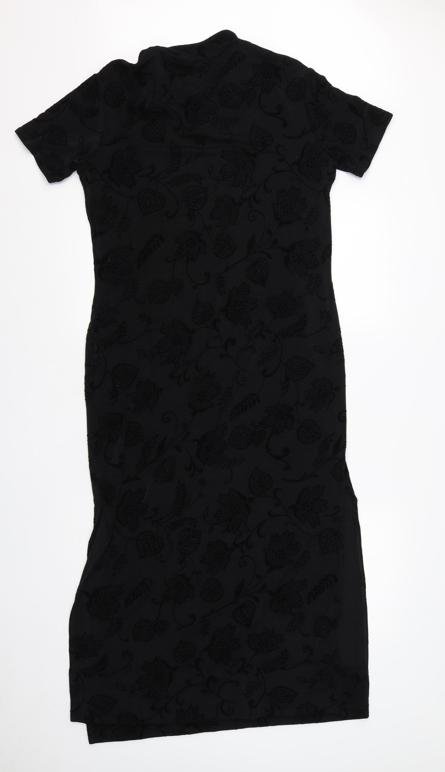 Long Tall Sally Womens Black Floral Polyester T-Shirt Dress  Size 10  Round Neck
