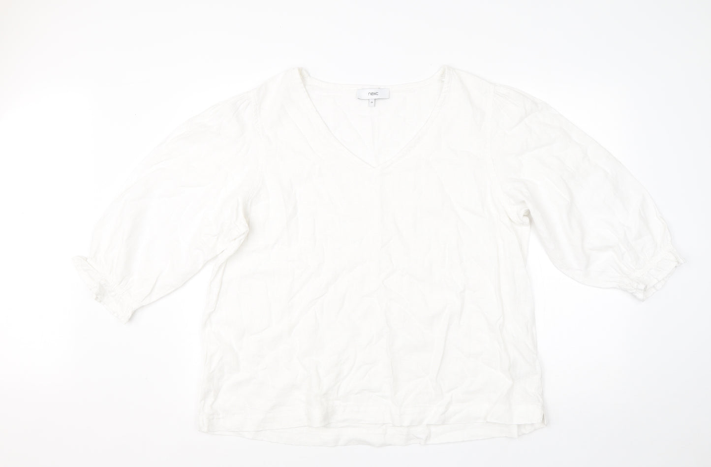 NEXT Womens White  Linen Basic Blouse Size 20 V-Neck
