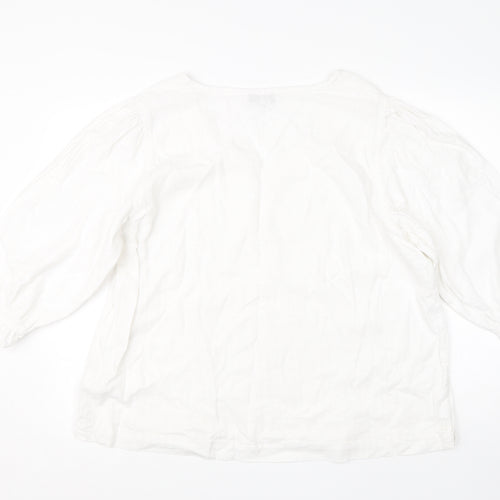 NEXT Womens White  Linen Basic Blouse Size 20 V-Neck