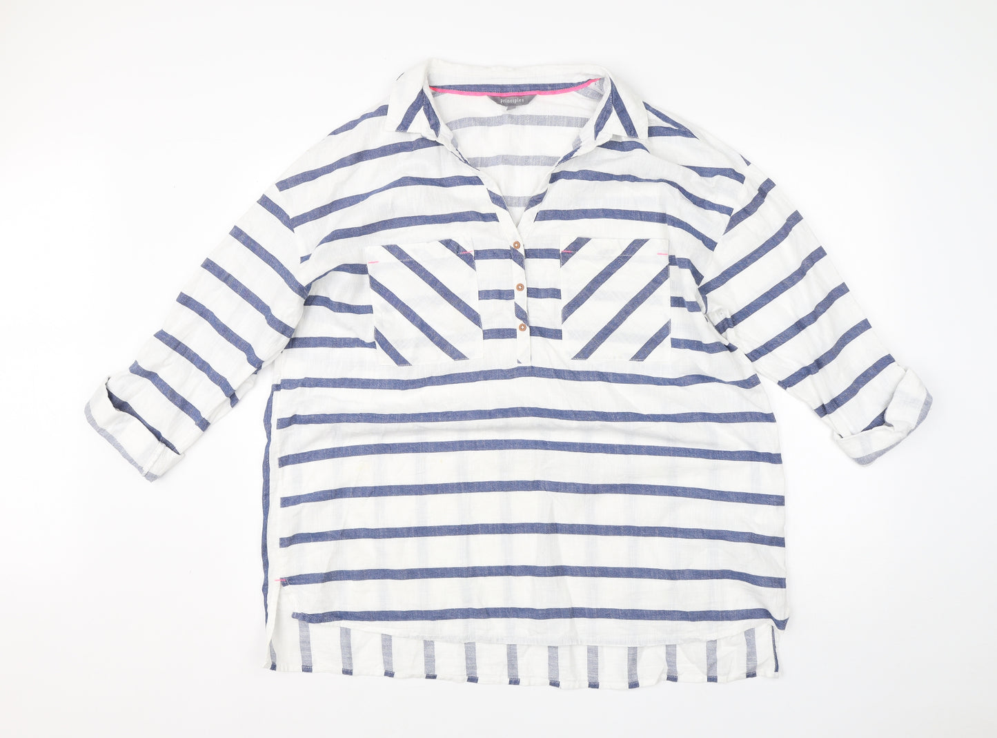 Debenhams Womens White Striped Cotton Basic T-Shirt Size 18 Collared