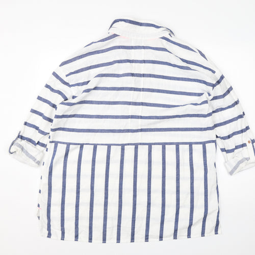 Debenhams Womens White Striped Cotton Basic T-Shirt Size 18 Collared