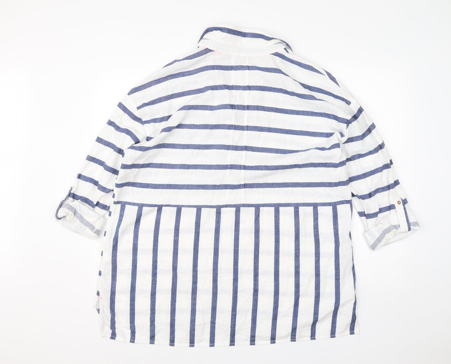 Debenhams Womens White Striped Cotton Basic T-Shirt Size 18 Collared