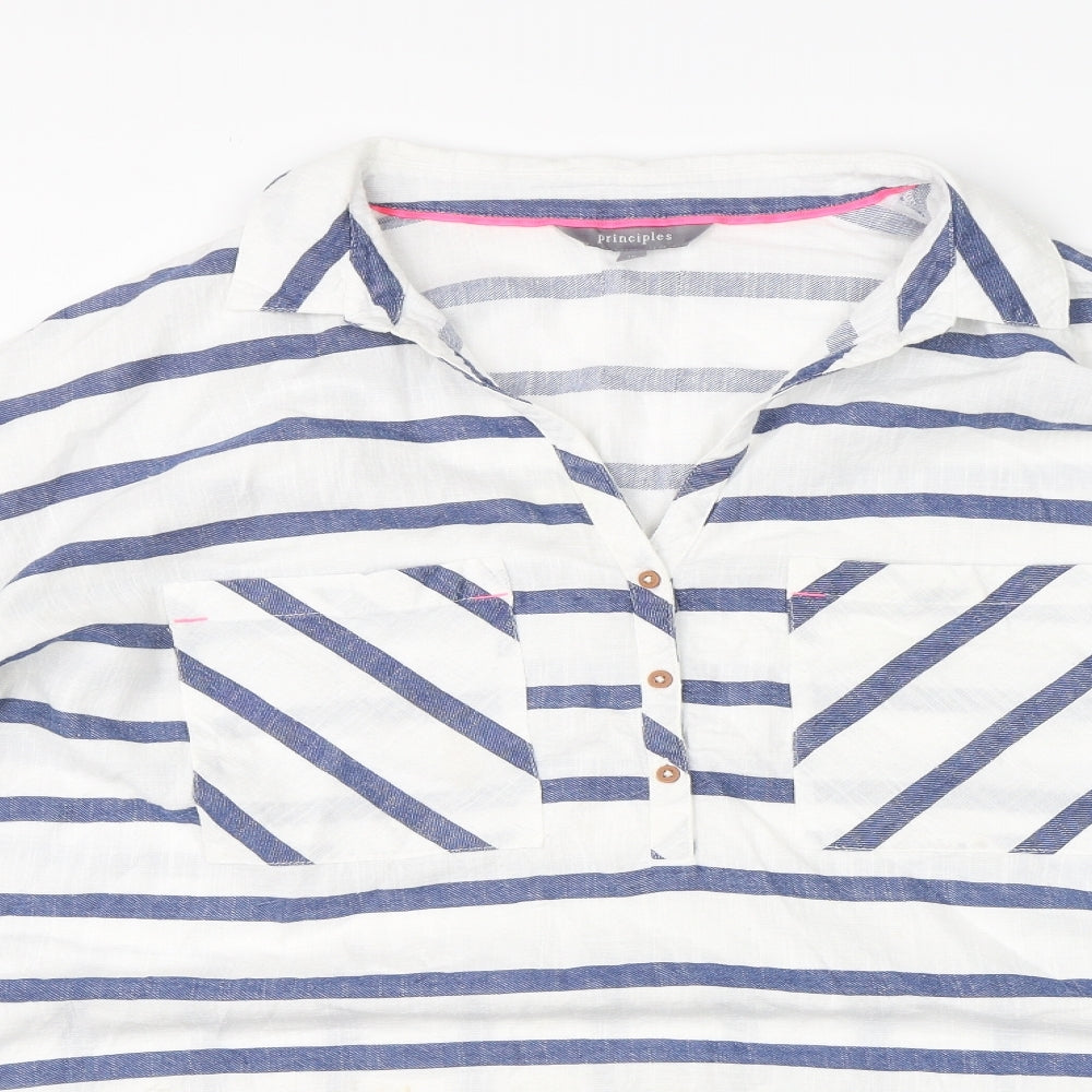 Debenhams Womens White Striped Cotton Basic T-Shirt Size 18 Collared
