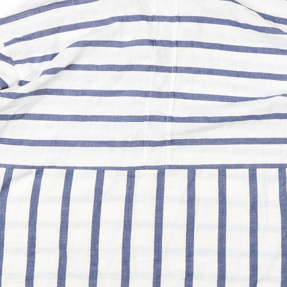 Debenhams Womens White Striped Cotton Basic T-Shirt Size 18 Collared
