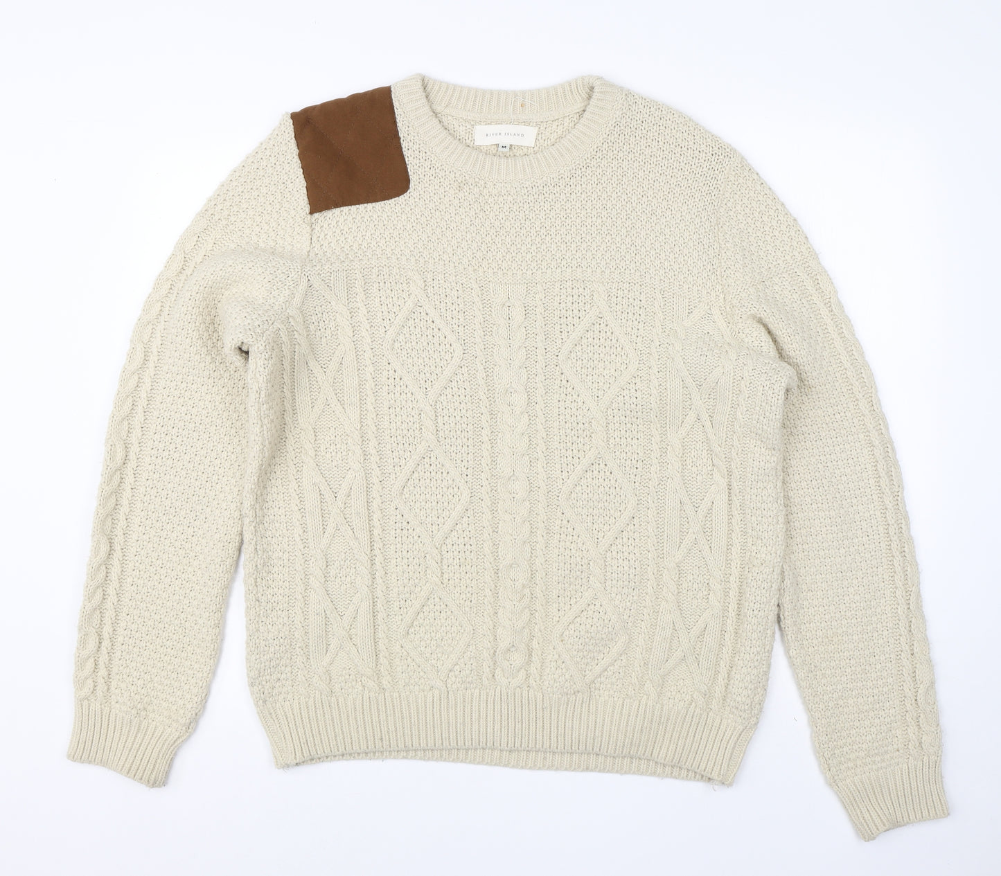 River Island Mens Beige Round Neck  Acrylic Pullover Jumper Size M