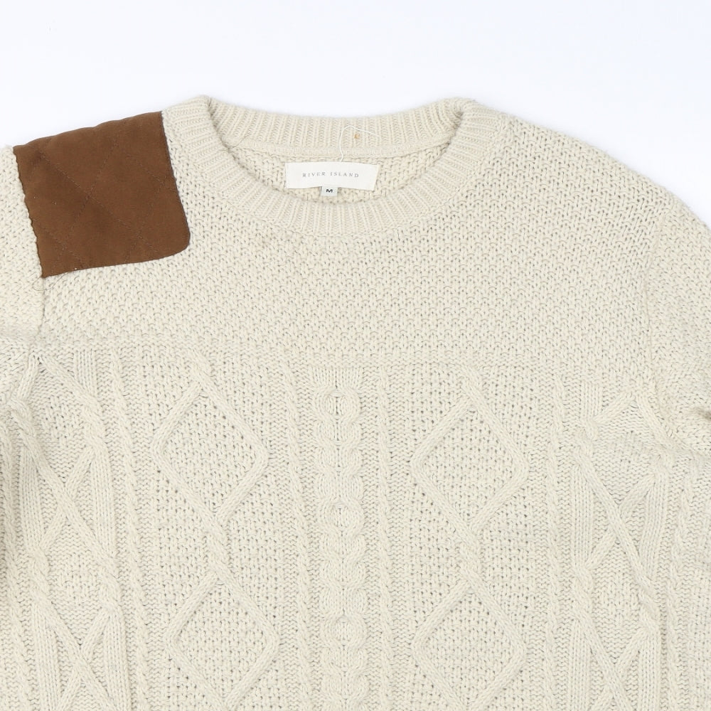 River Island Mens Beige Round Neck  Acrylic Pullover Jumper Size M