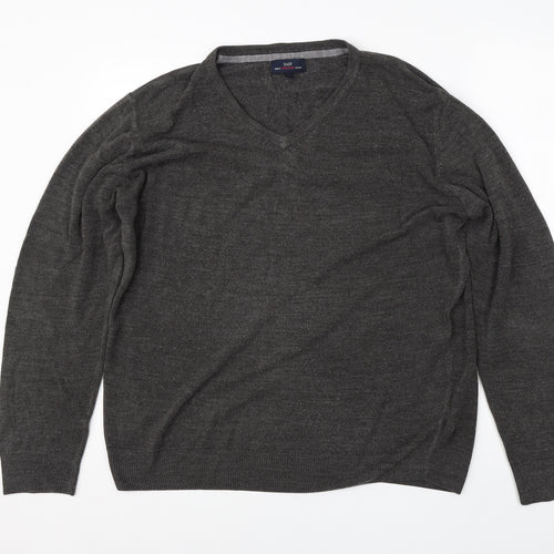 Easy Mens Grey V-Neck  Acrylic Pullover Jumper Size L