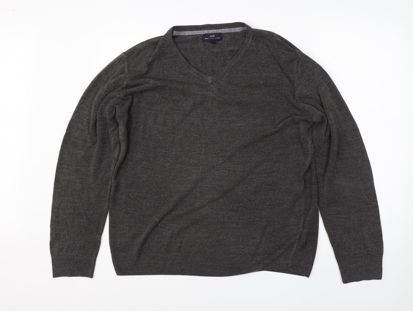 Easy Mens Grey V-Neck  Acrylic Pullover Jumper Size L