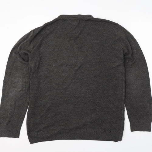 Easy Mens Grey V-Neck  Acrylic Pullover Jumper Size L