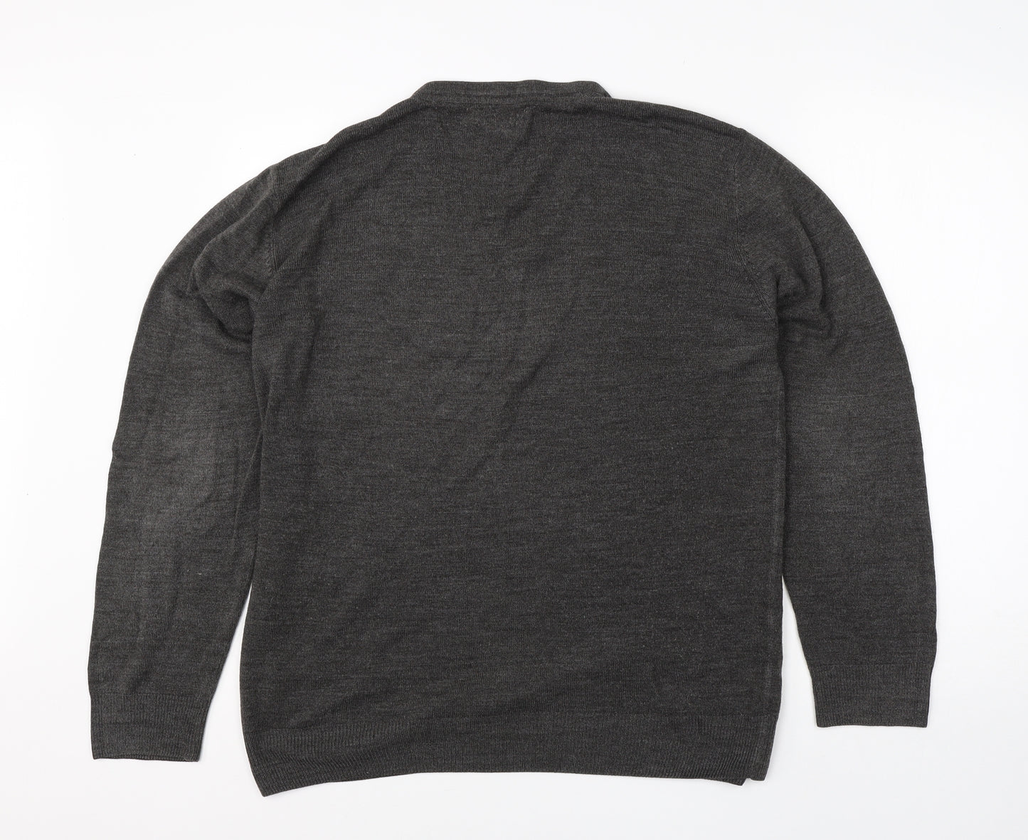 Easy Mens Grey V-Neck  Acrylic Pullover Jumper Size L