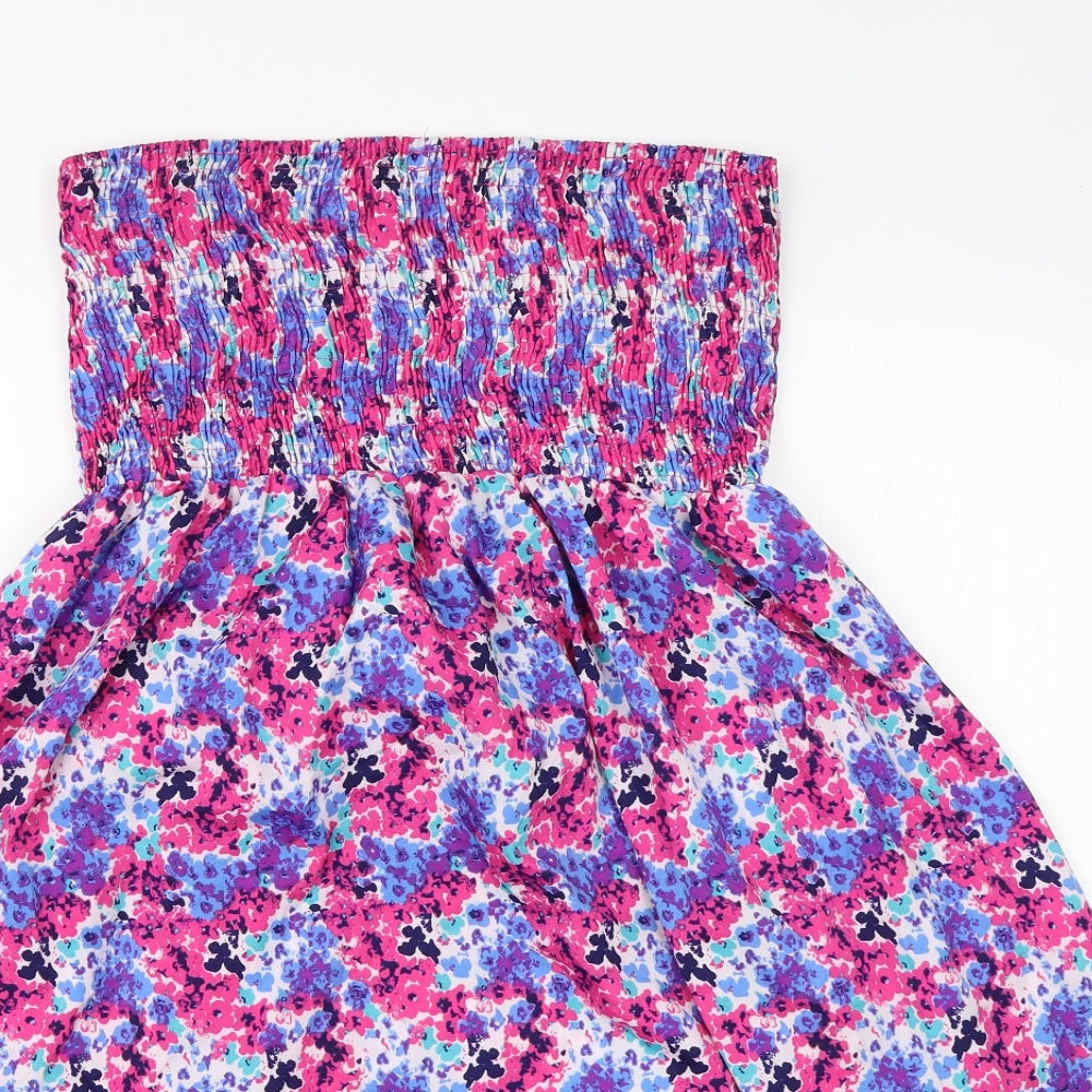 Ocean Club Womens Purple Floral Polyester A-Line  Size 16  Off the Shoulder
