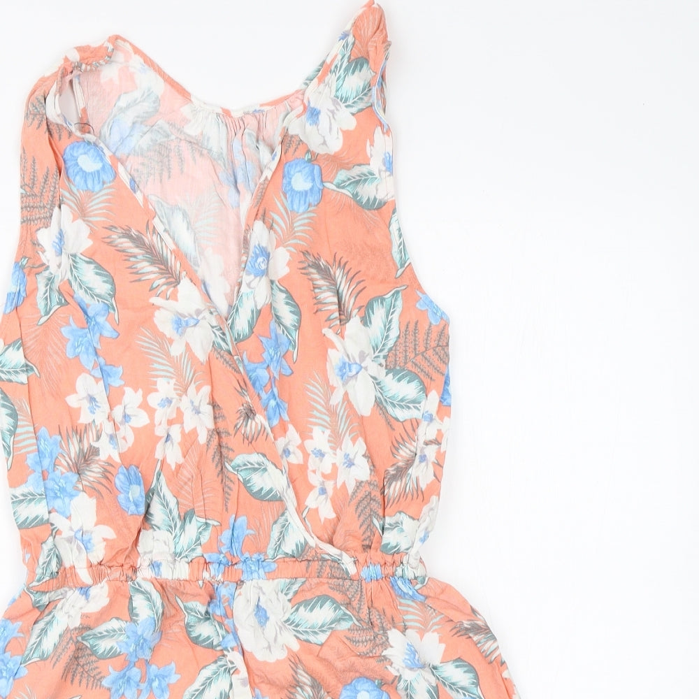 New Look Womens Pink Floral Viscose Playsuit One-Piece Size 14