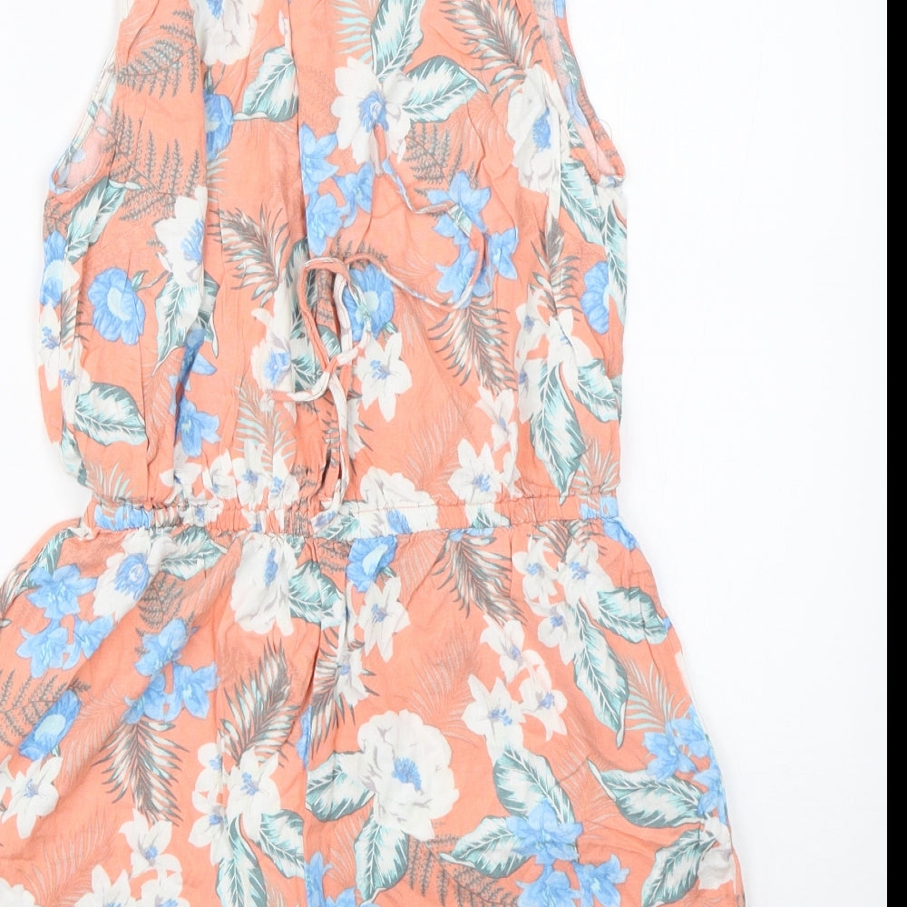 New Look Womens Pink Floral Viscose Playsuit One-Piece Size 14