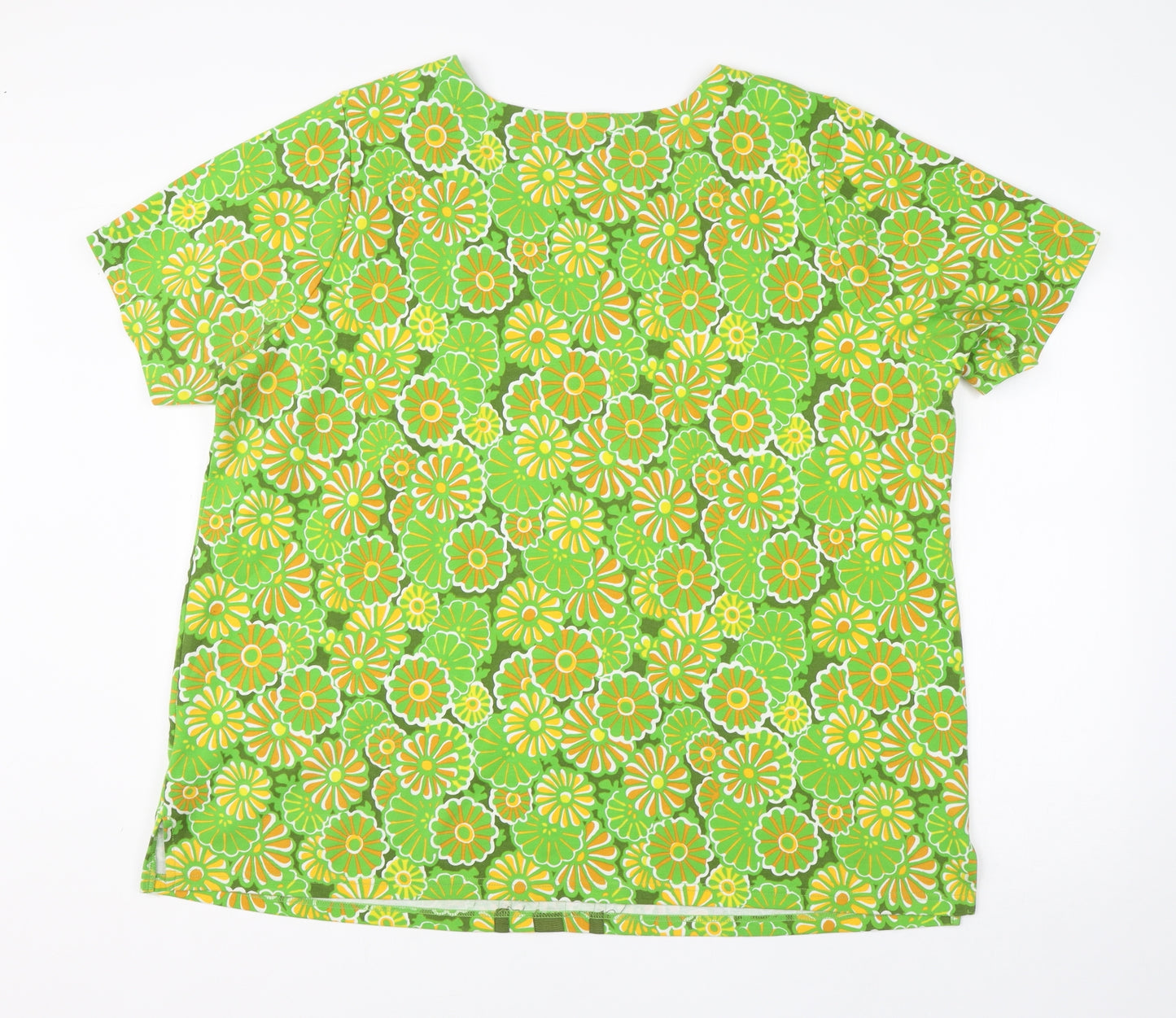 Bob Mackie Womens Green Floral Cotton Basic T-Shirt Size 2XL Round Neck