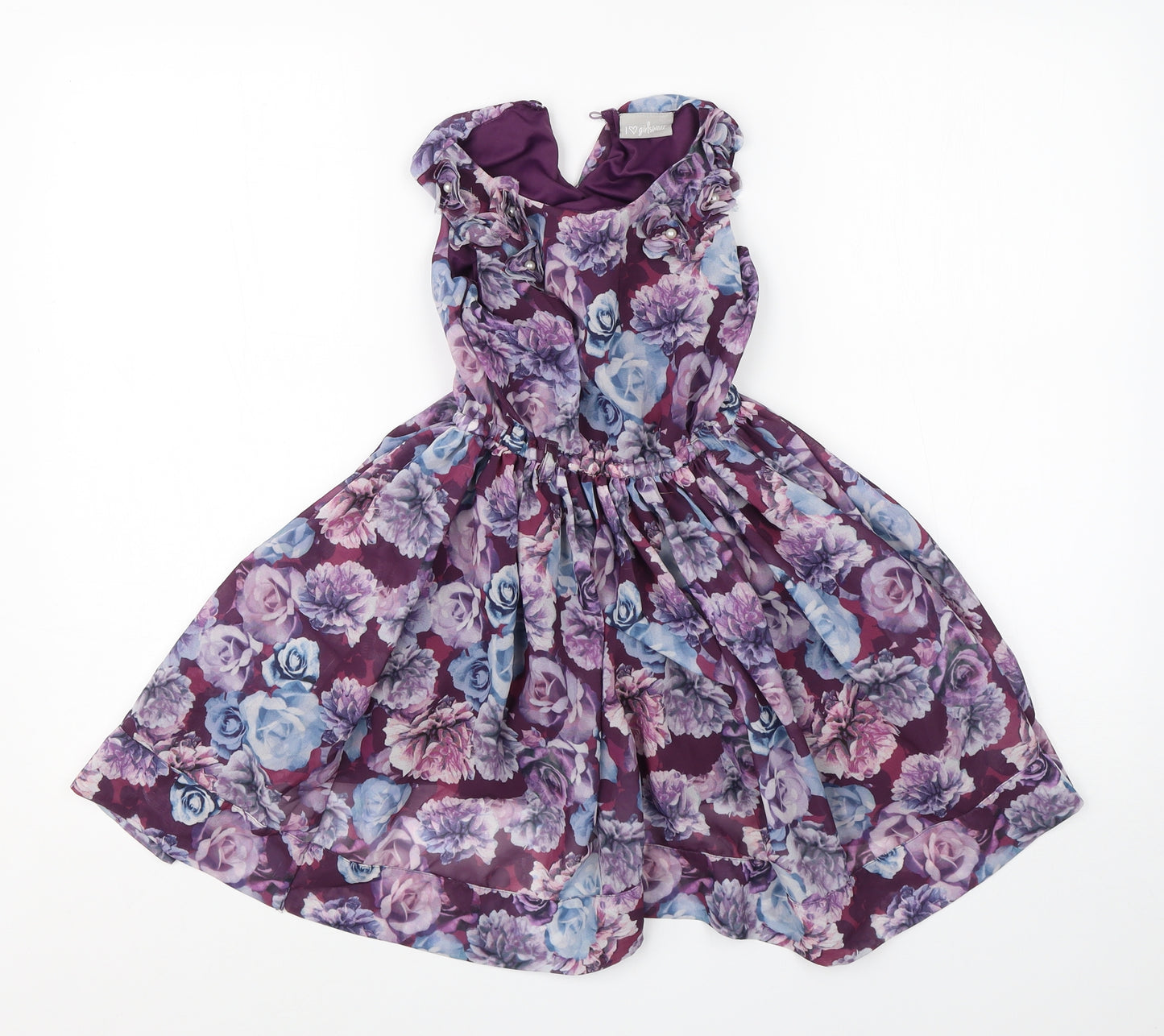 I Love Girls Weart Girls Purple Floral Polyester Shift  Size 7 Years  Round Neck