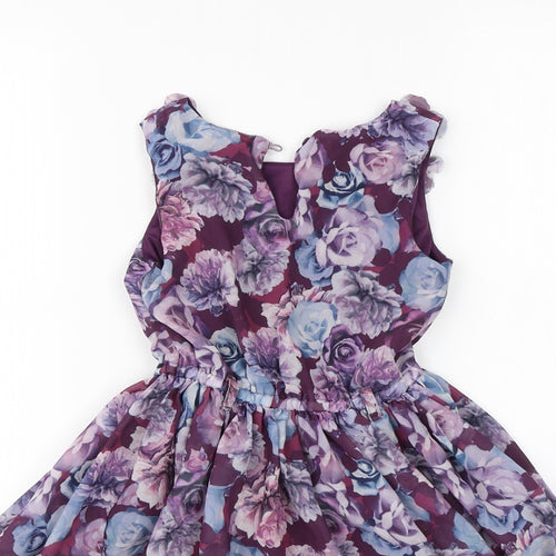 I Love Girls Weart Girls Purple Floral Polyester Shift  Size 7 Years  Round Neck