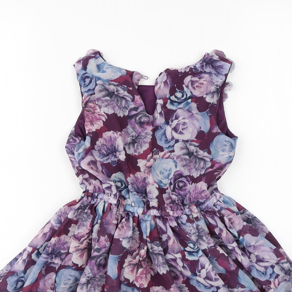 I Love Girls Weart Girls Purple Floral Polyester Shift  Size 7 Years  Round Neck