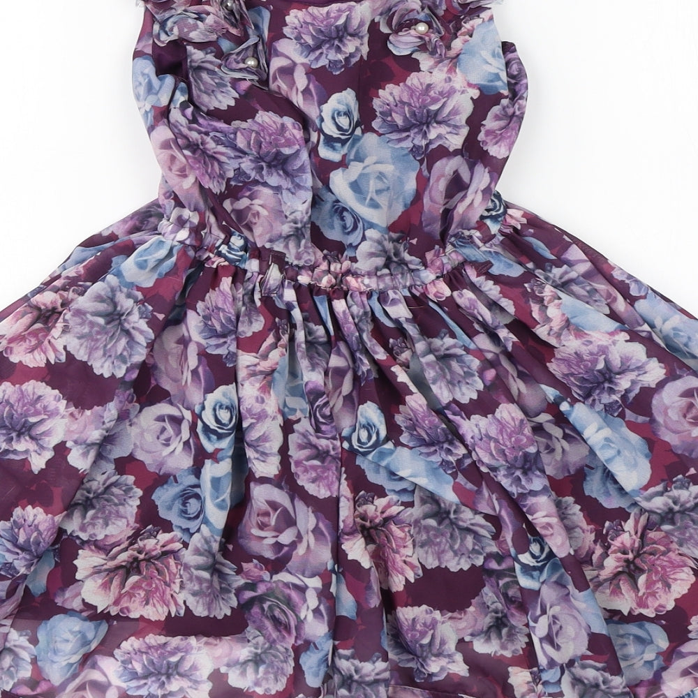 I Love Girls Weart Girls Purple Floral Polyester Shift  Size 7 Years  Round Neck