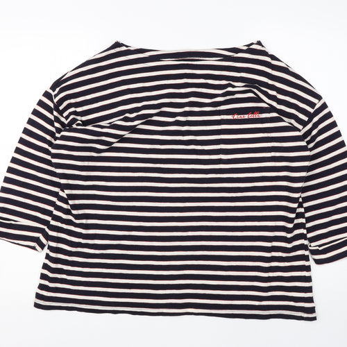 F&F Womens Blue V-Neck Striped Cotton Pullover Jumper Size 18