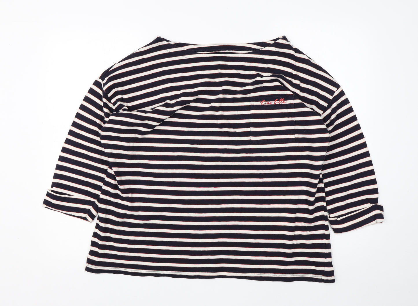 F&F Womens Blue V-Neck Striped Cotton Pullover Jumper Size 18