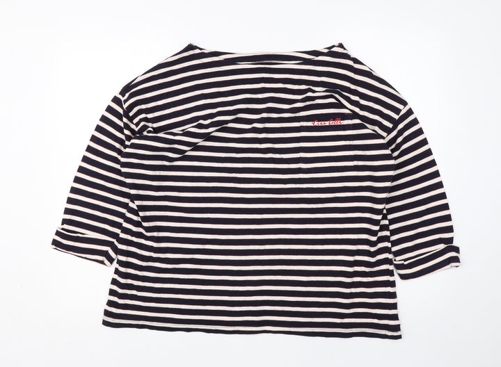 F&F Womens Blue V-Neck Striped Cotton Pullover Jumper Size 18