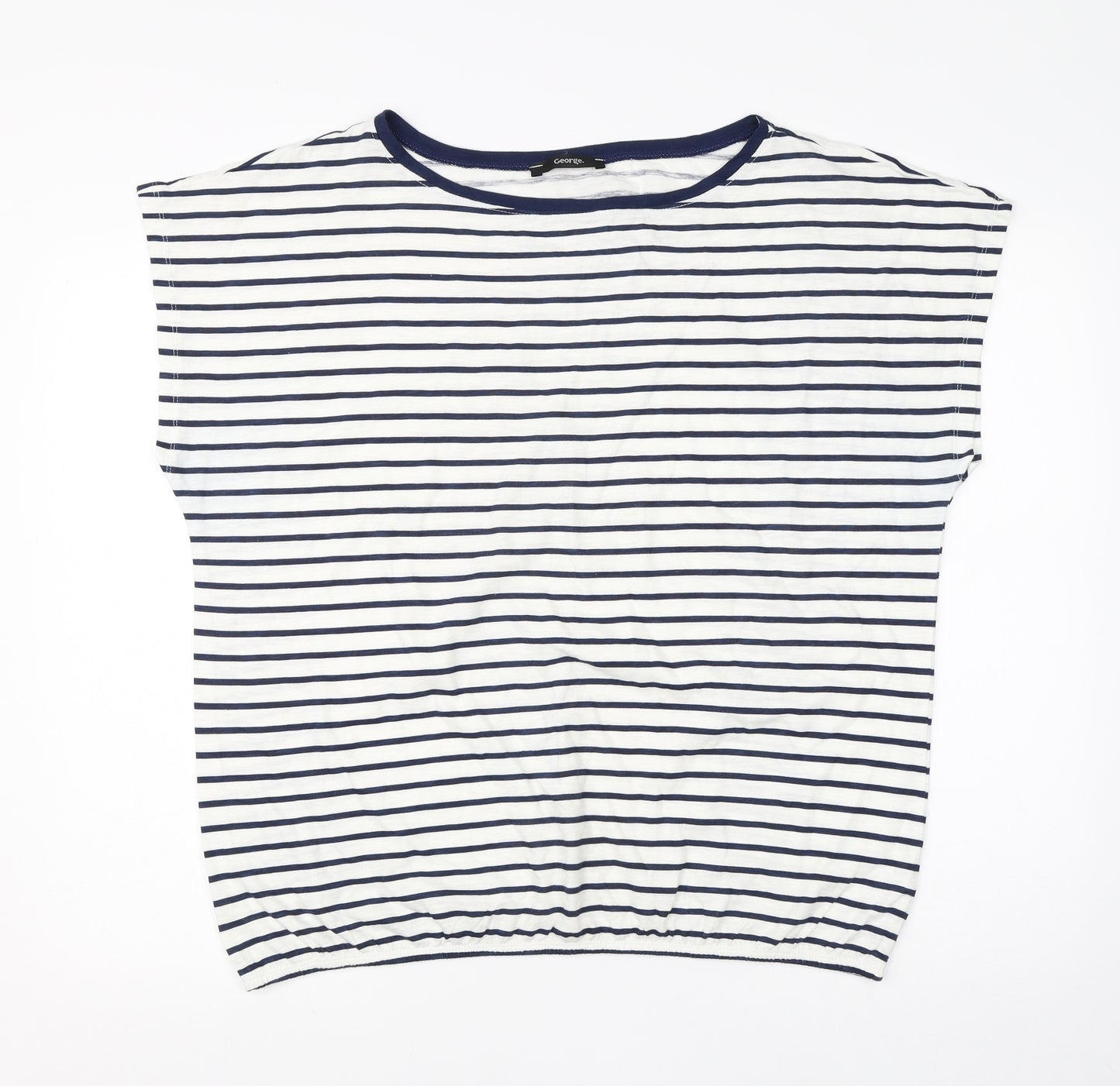 George Womens White Striped Cotton Basic T-Shirt Size 20 Round Neck
