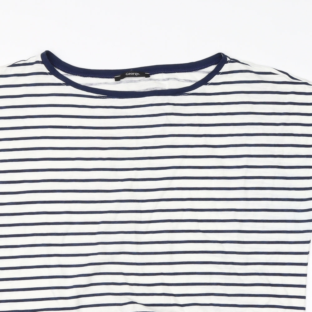George Womens White Striped Cotton Basic T-Shirt Size 20 Round Neck