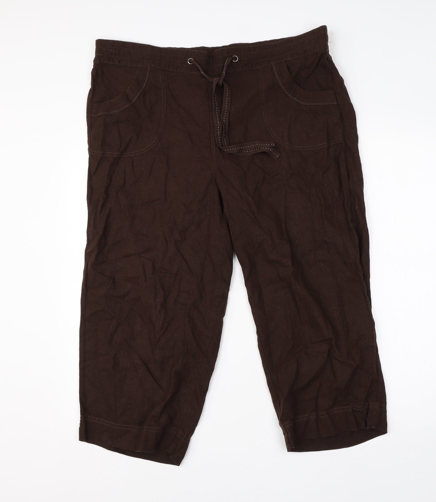 Evans Womens Brown  Linen Cropped Trousers Size 18 L20 in Regular