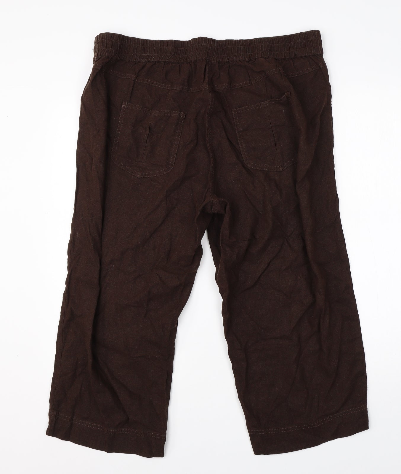 Evans Womens Brown  Linen Cropped Trousers Size 18 L20 in Regular
