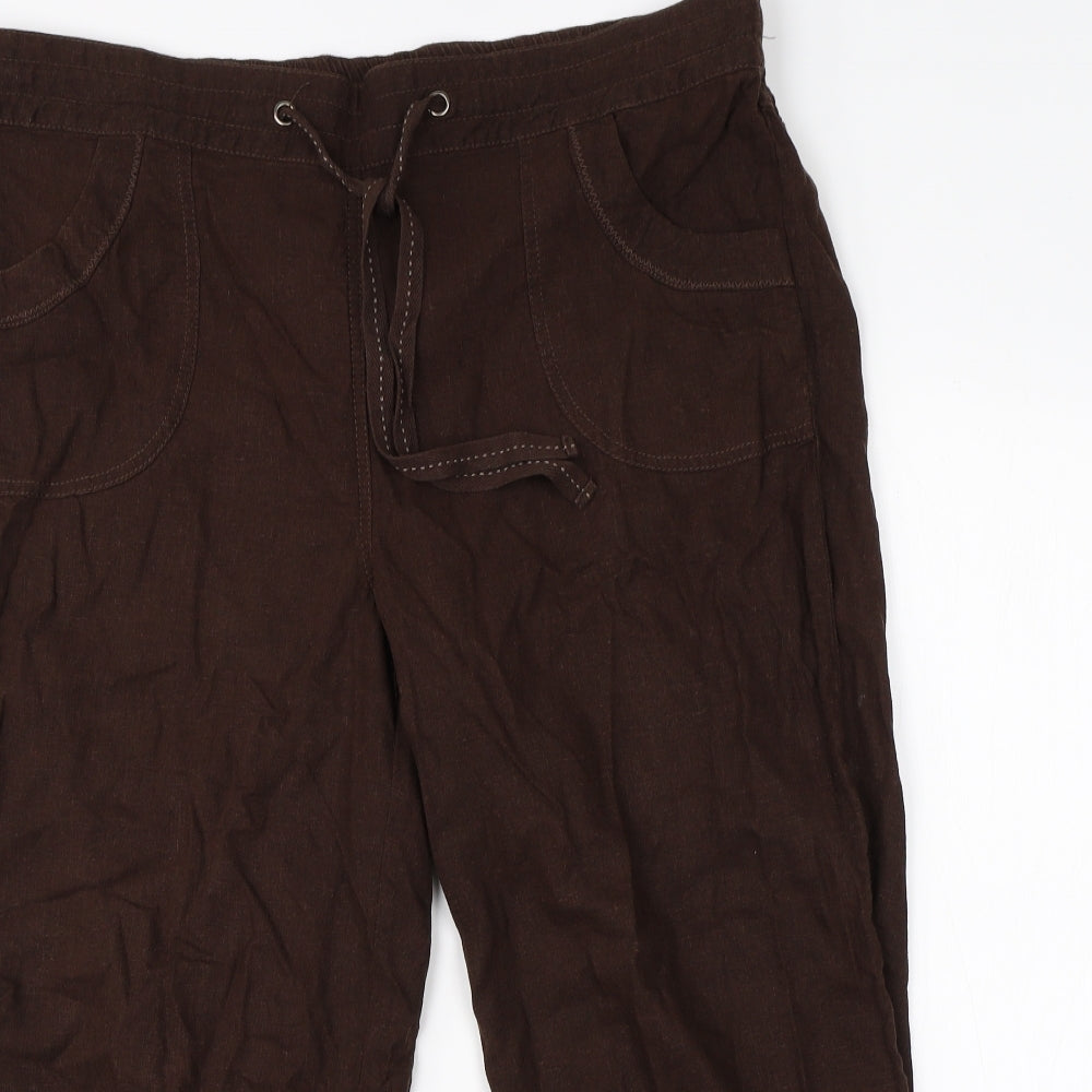 Evans Womens Brown  Linen Cropped Trousers Size 18 L20 in Regular