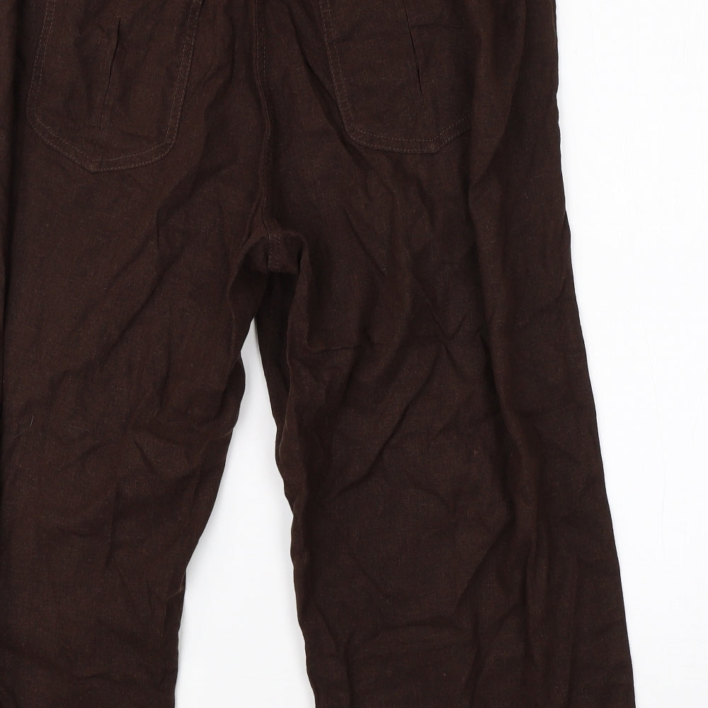 Evans Womens Brown  Linen Cropped Trousers Size 18 L20 in Regular