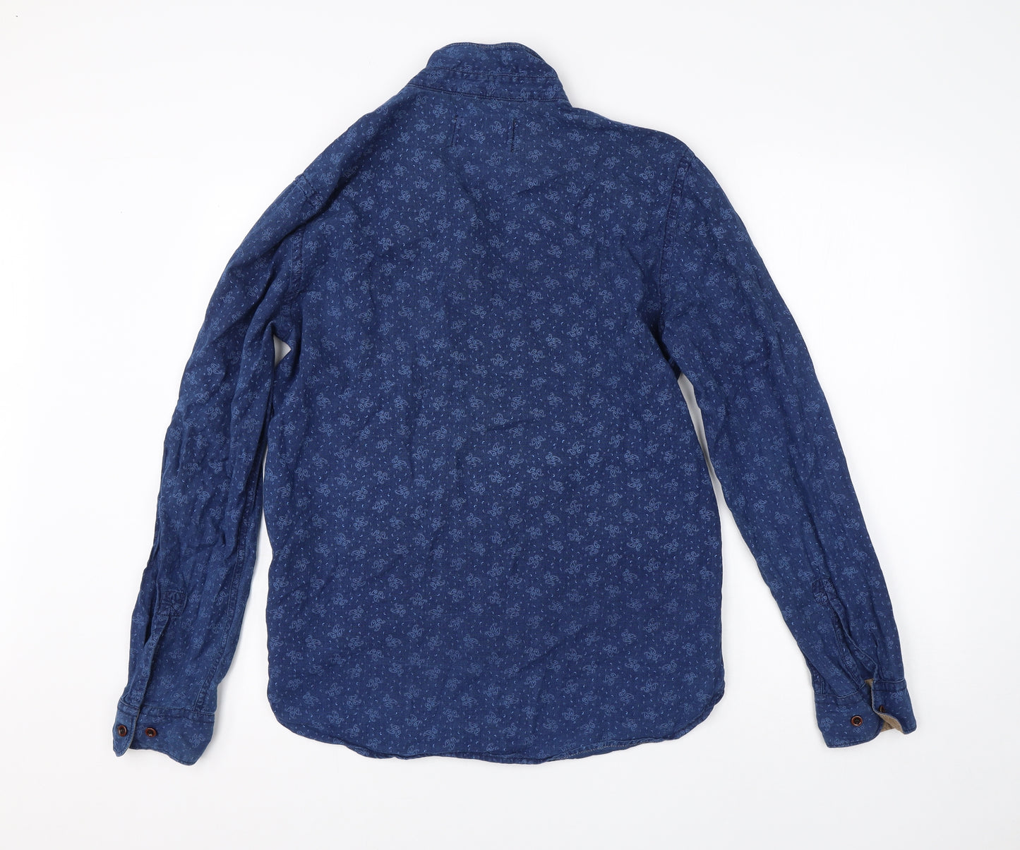 French Connection Mens Blue Paisley Cotton  Dress Shirt Size M Collared Button