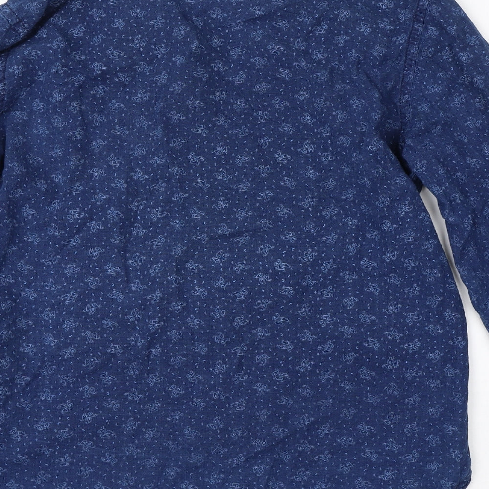 French Connection Mens Blue Paisley Cotton  Dress Shirt Size M Collared Button
