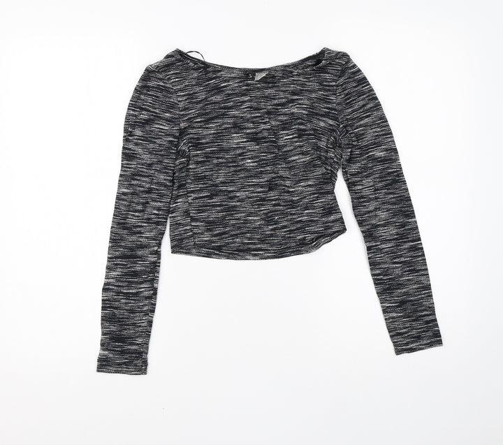 Divided Womens Black Striped Viscose Basic T-Shirt Size XS Round Neck