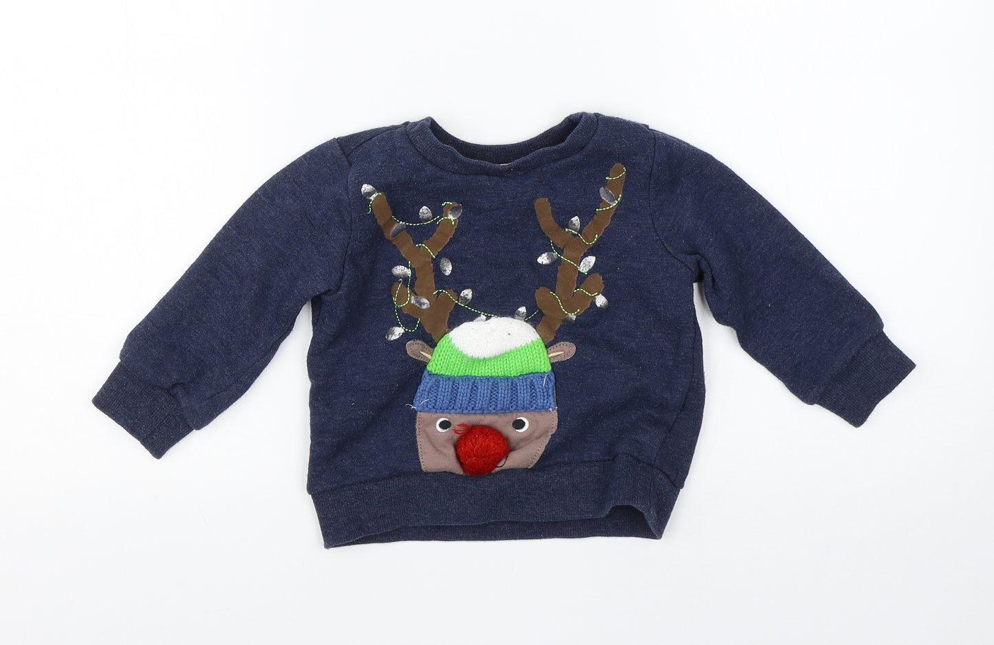 F&F Boys Blue  Cotton Pullover Jumper Size 18-24 Months   - christmas
