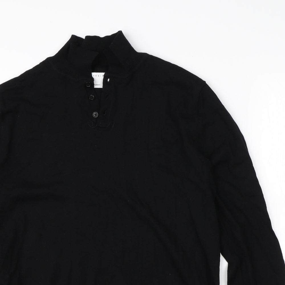 ASOS Mens Black Collared  Cotton Pullover Jumper Size L