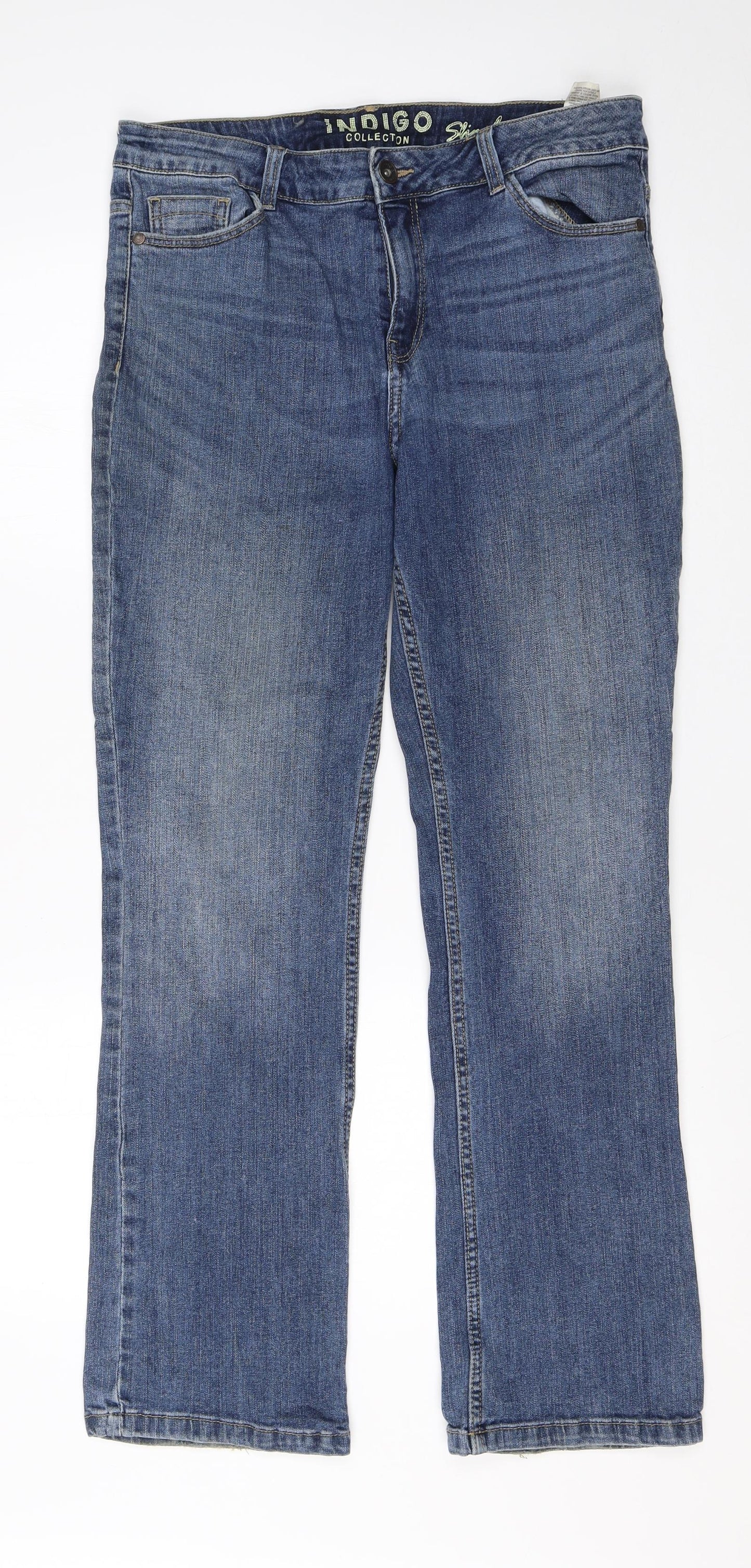 M&S Womens Blue  Cotton Straight Jeans Size 14 L28 in Regular